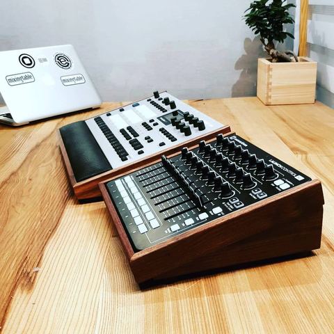 Elektron Lux and Launch Control XL Classic Walnut Desk Stands by mixingtable