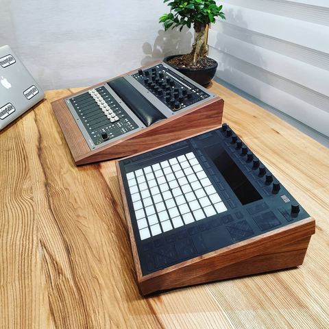 Console1 Fader Combi Lux and Push2 Classic Walnut Desk Stands by mixingtable