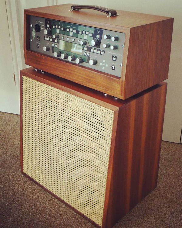 Custom walnut rack for a Kemper Profiler, with matching cabinet