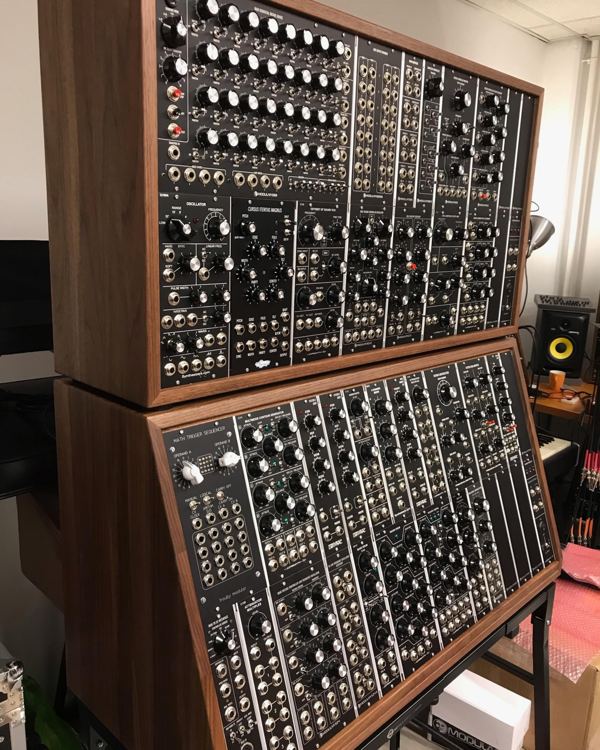 Walnut 32MU straight and slanted synth cabinets