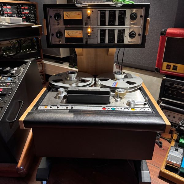 Walnut racks and a custom stand for an Ampex 440