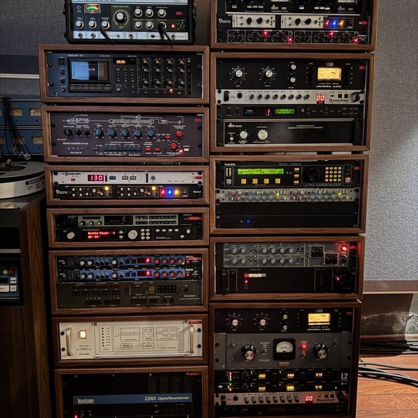 Walnut racks and a custom stand for an Ampex 440