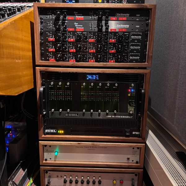 Walnut racks and a custom stand for an Ampex 440