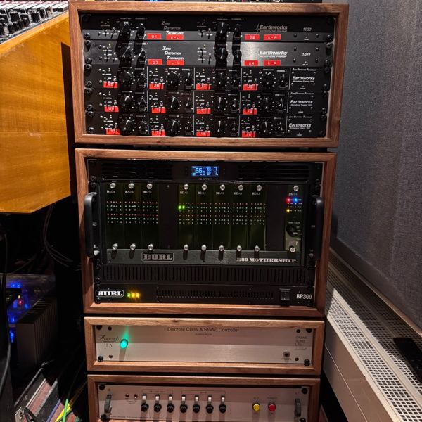 Walnut racks and a custom stand for an Ampex 440